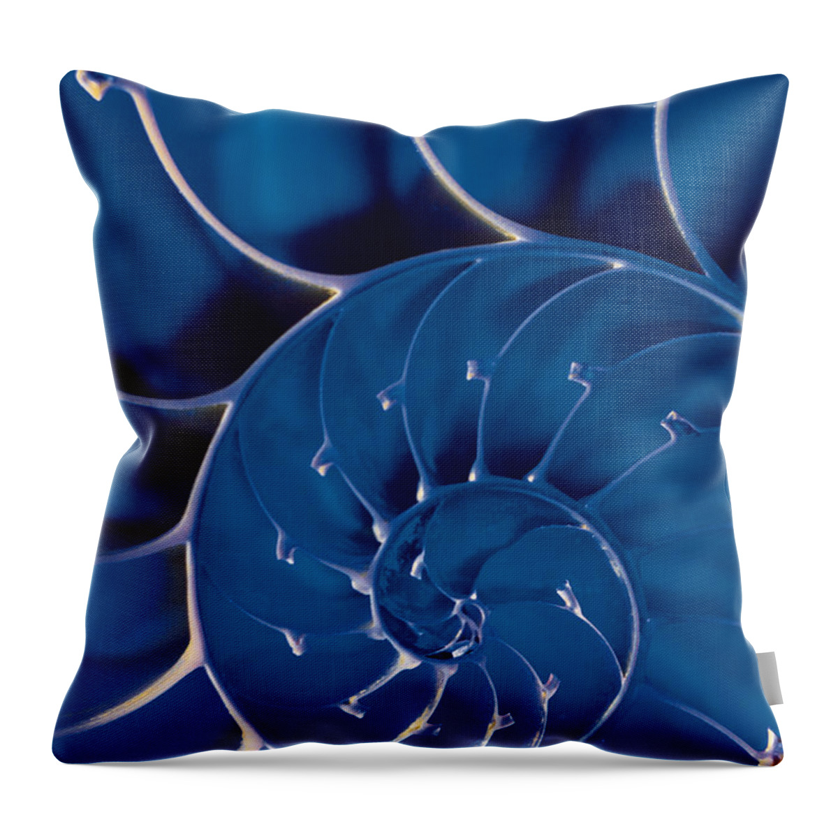 Animal Shell Throw Pillow featuring the photograph Cross-section Of Blue Nautilus Shell by Comstock