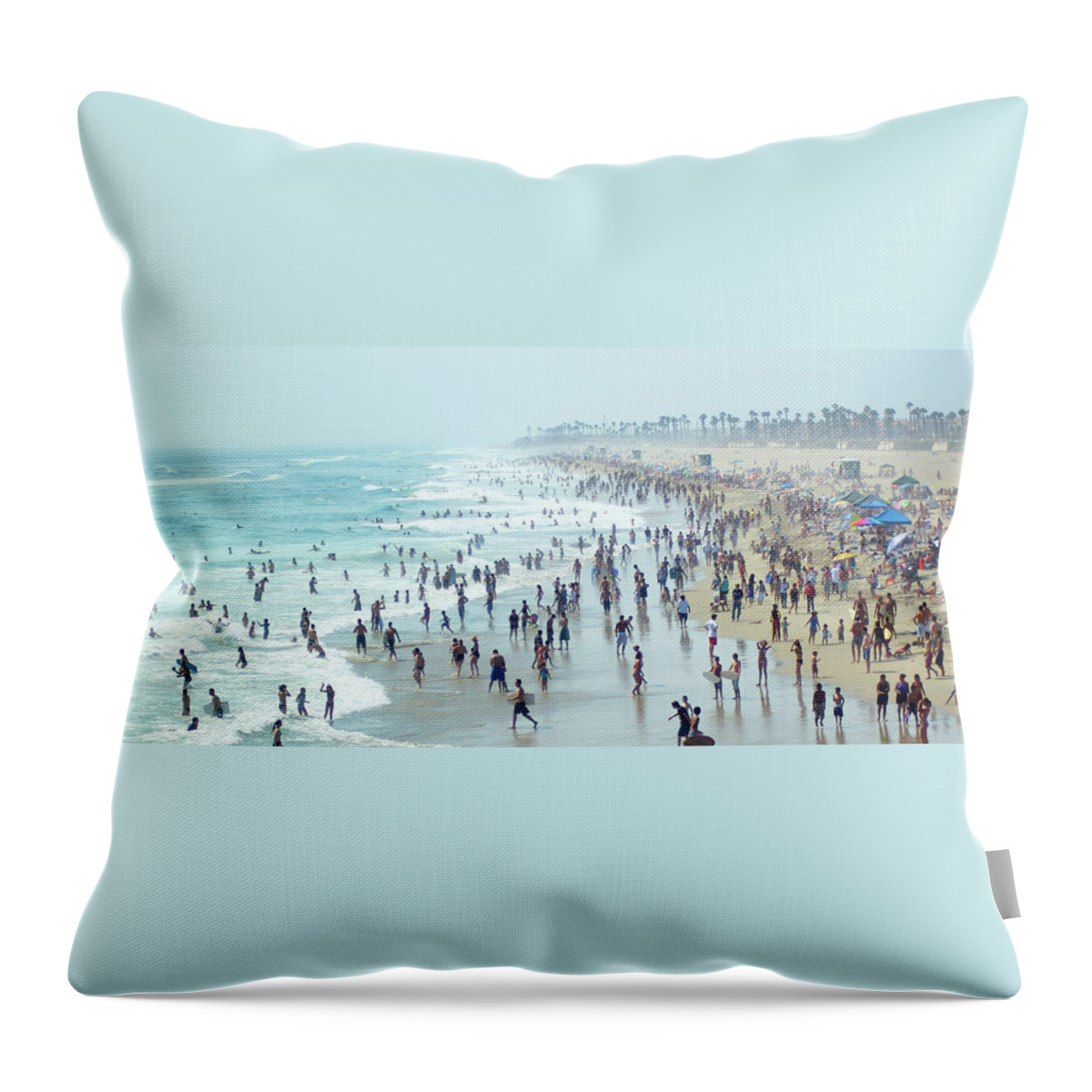 Crowd Throw Pillow featuring the photograph Crowded Beach by Motorider