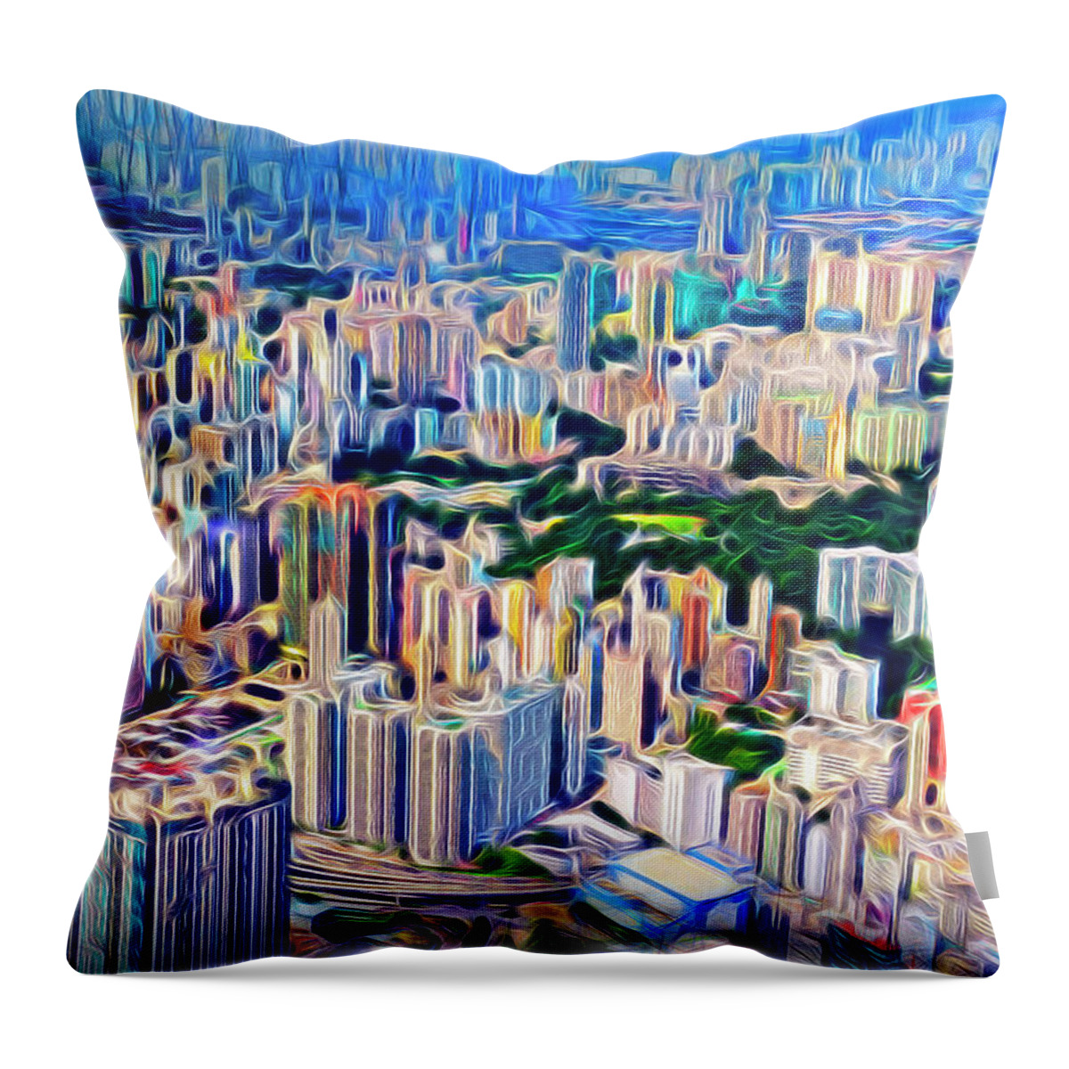 Abstract Throw Pillow featuring the photograph Crowded Hong Kong Abstract by Endre Balogh