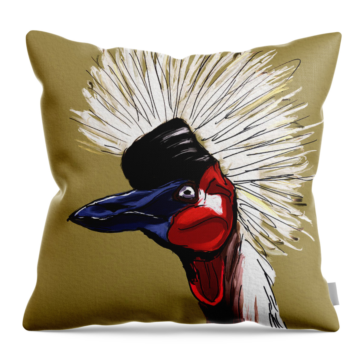 Birds Throw Pillow featuring the digital art Crowned Crane by Michael Kallstrom