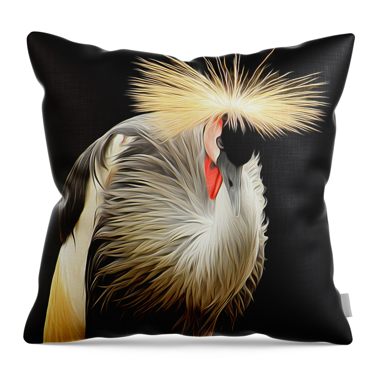 Crane Throw Pillow featuring the digital art Crowned Crane by Peter Kennett