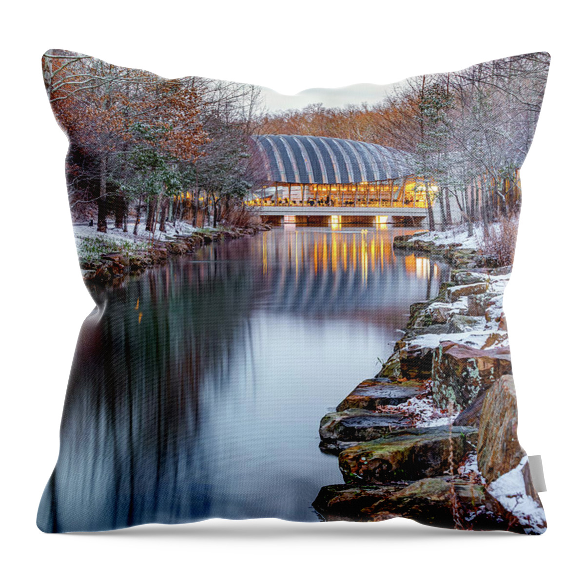 America Throw Pillow featuring the photograph Crystal Bridges Museum of American Art in Winter - Northwest Arkansas by Gregory Ballos