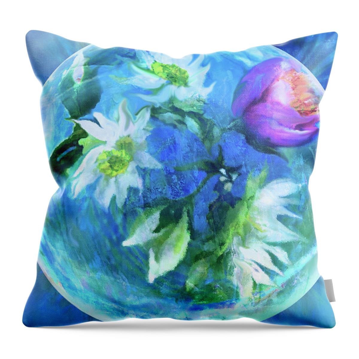 Crystal Globe Throw Pillow featuring the digital art Crystals of Blue by Robin Moline