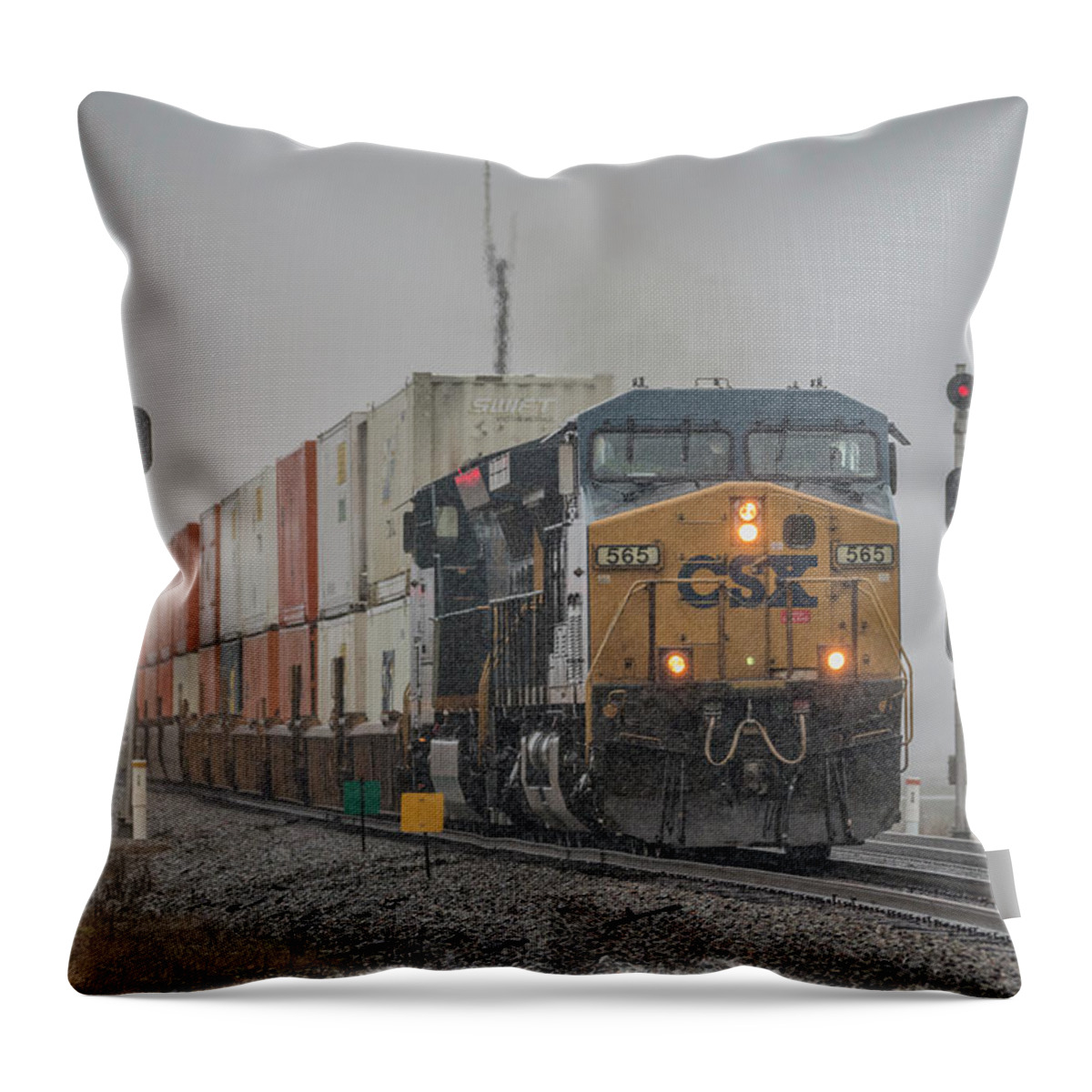 Railroad Throw Pillow featuring the photograph CSX hot intermodal Q029 by Jim Pearson