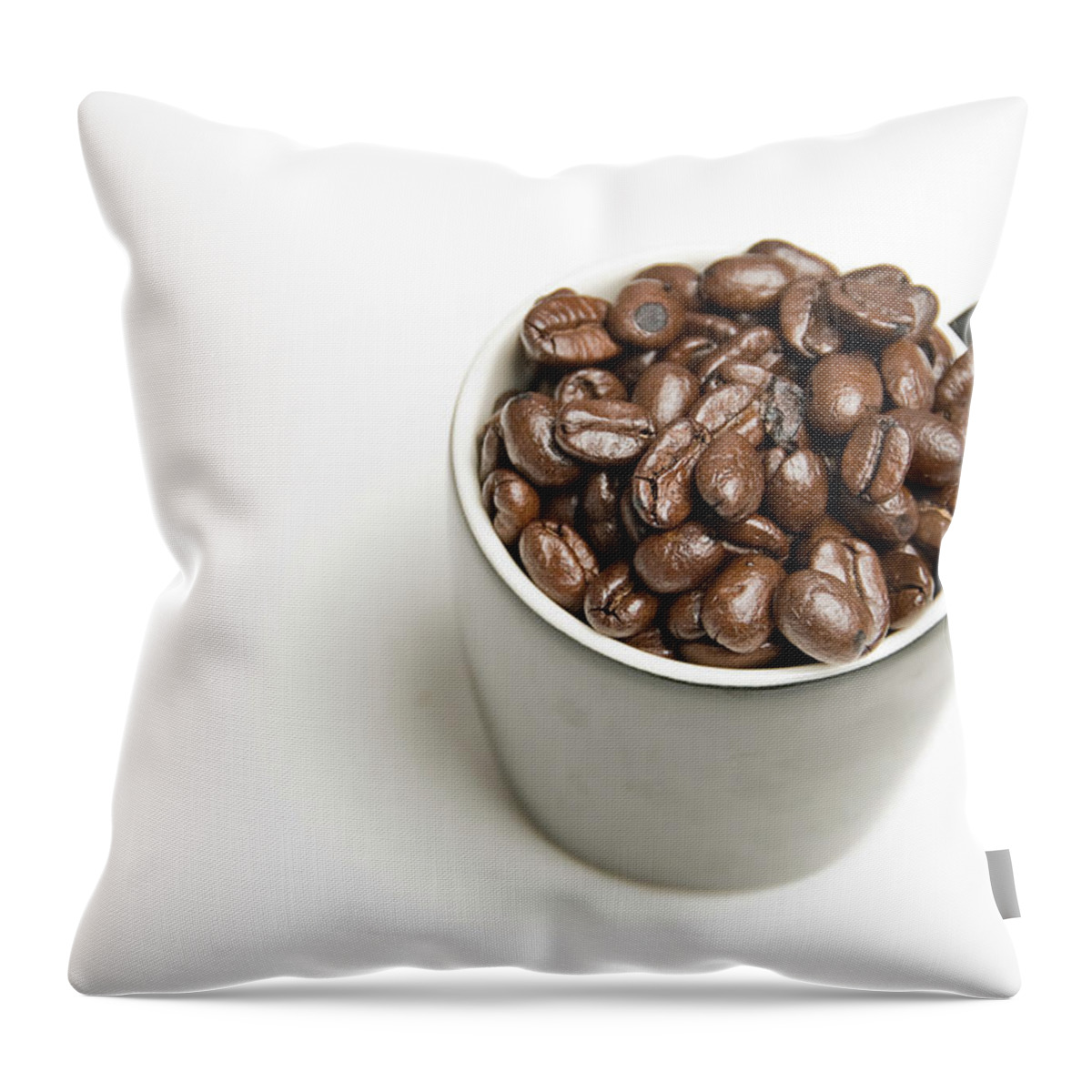 White Background Throw Pillow featuring the photograph Cup Of Coffee Beans by Mehmed Zelkovic