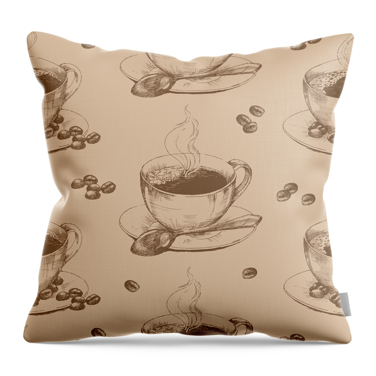 Art Throw Pillow featuring the digital art Cup Of Hot Coffee Seamless by Annagarmatiy