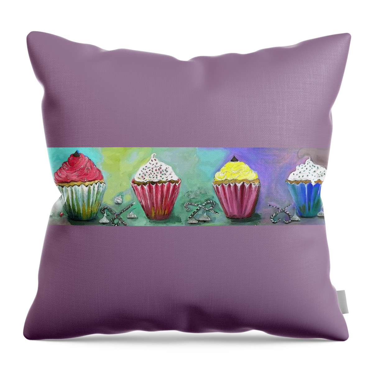 Cupcake Throw Pillow featuring the digital art Cupcake Decorations And Candies Painting by Lisa Kaiser