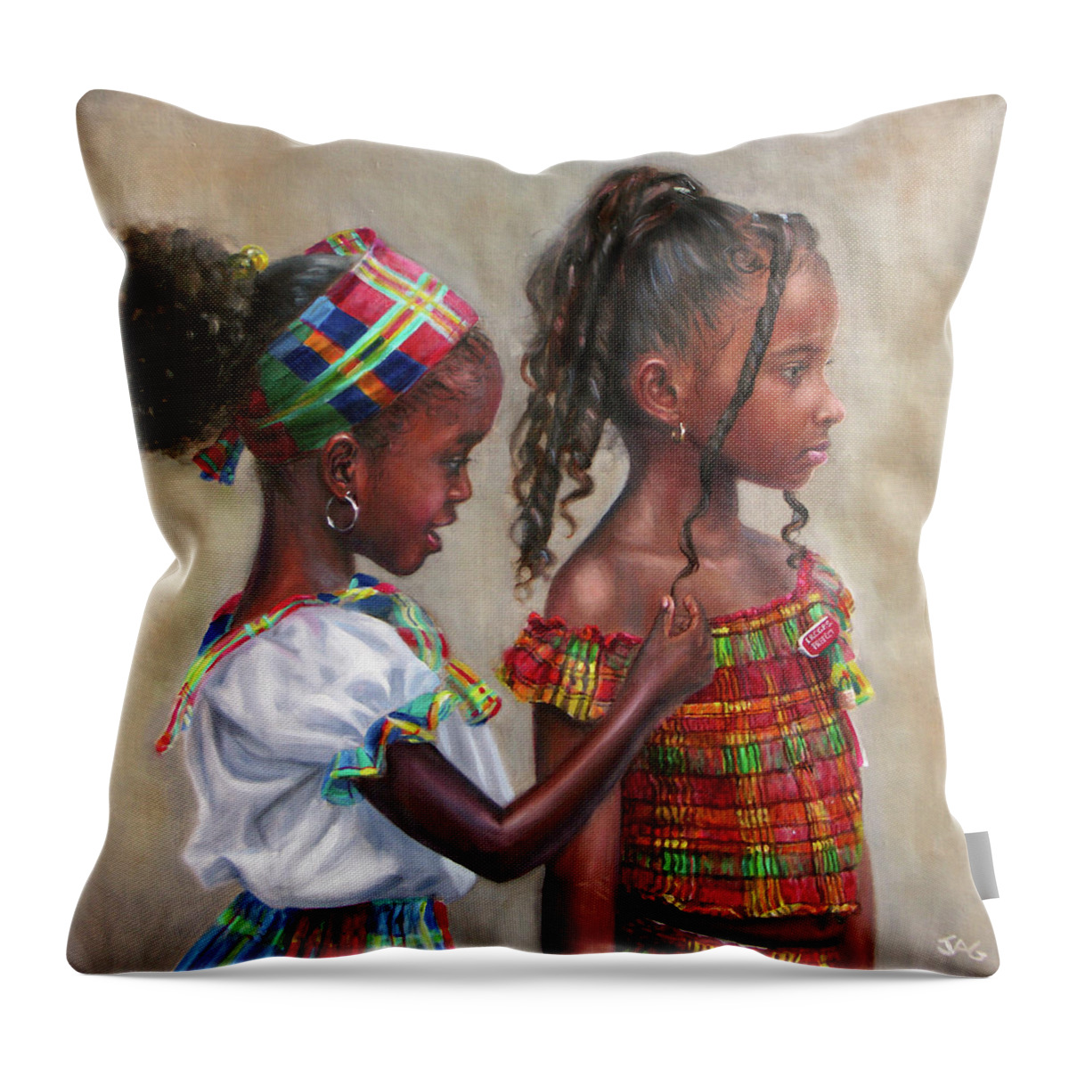 Caribbean Art Throw Pillow featuring the painting Curls by Jonathan Gladding