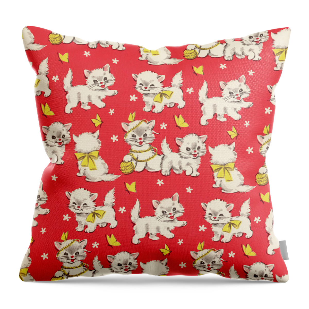 Animal Throw Pillow featuring the drawing Cute Kittens by CSA Images