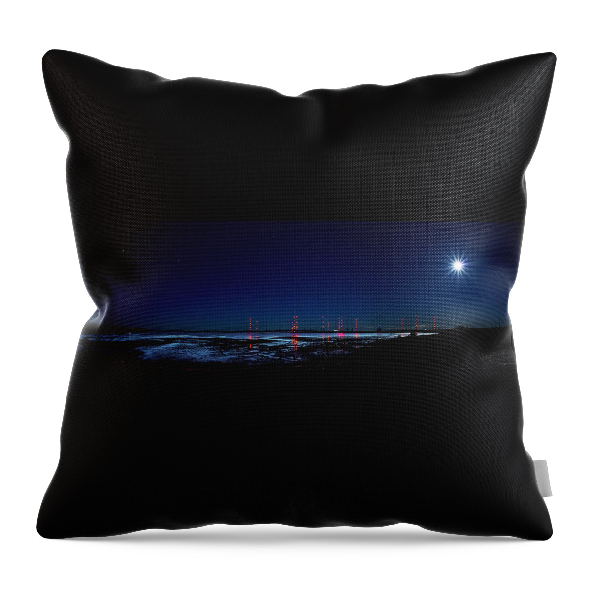 Cutler Naval Transmitter Station Throw Pillow featuring the photograph Cutler Naval Station By Moonlight by Marty Saccone
