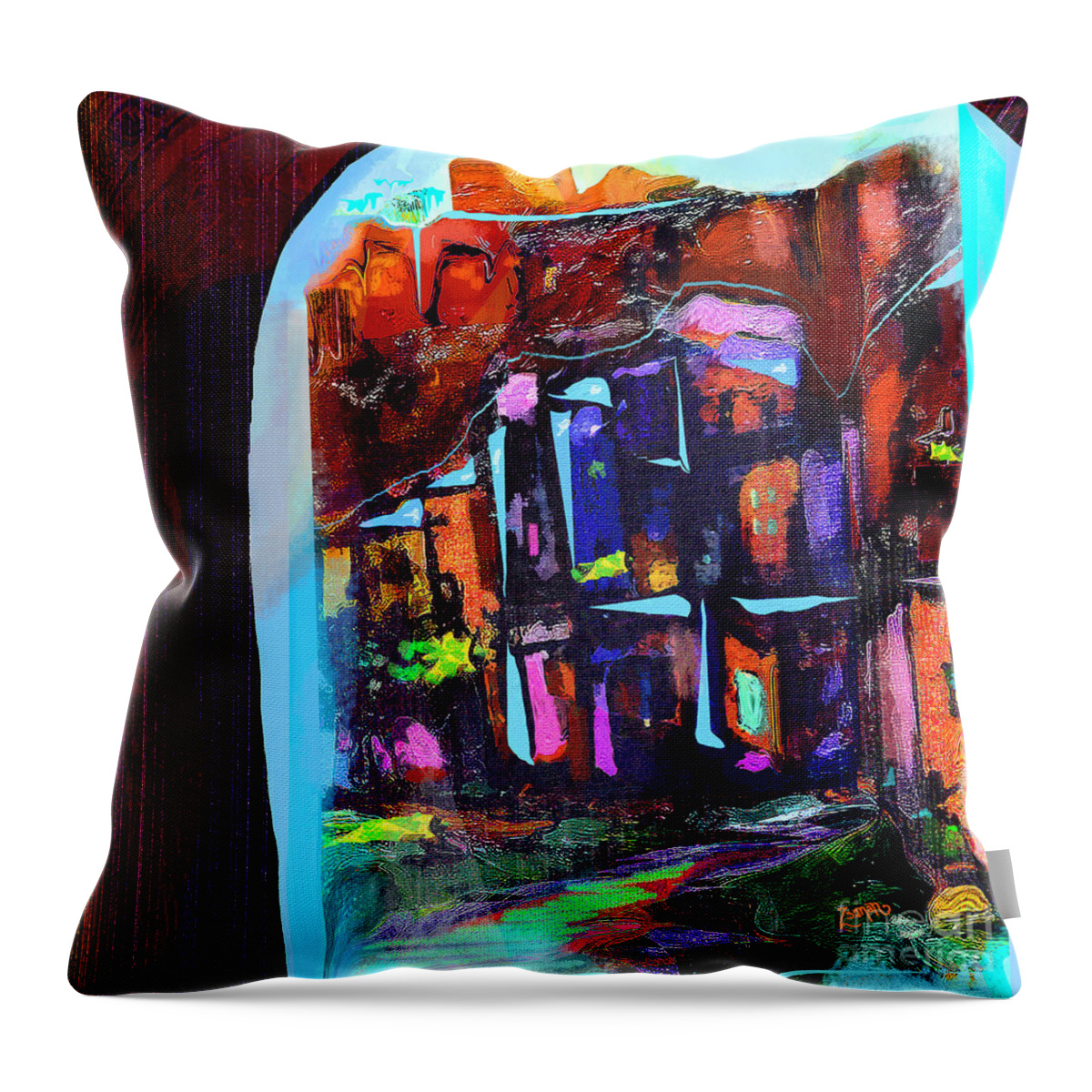 Square Throw Pillow featuring the mixed media Cyan Skies by Zsanan Studio