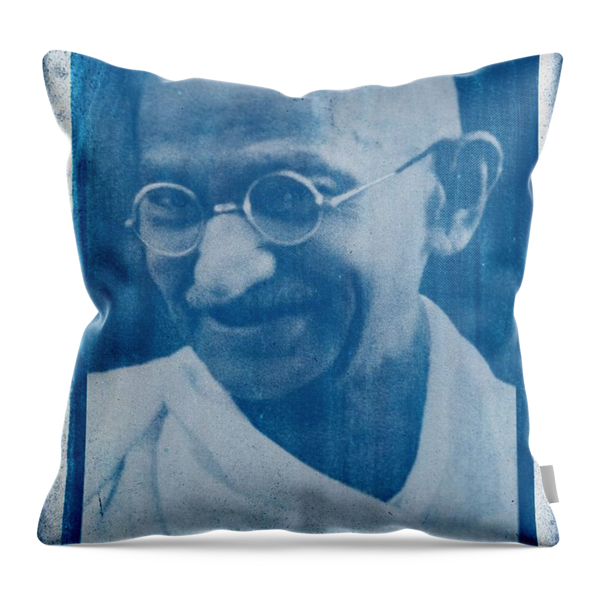 India Throw Pillow featuring the painting Cyanotype Photo of Gandhi by Celestial Images