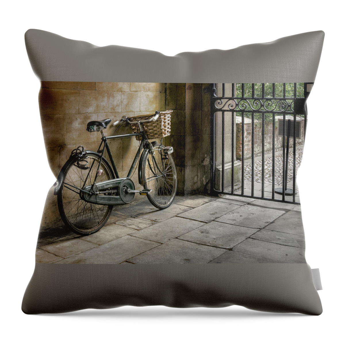 Outdoors Throw Pillow featuring the photograph Cycle With Basket In Front Leaning by Fernan Federici