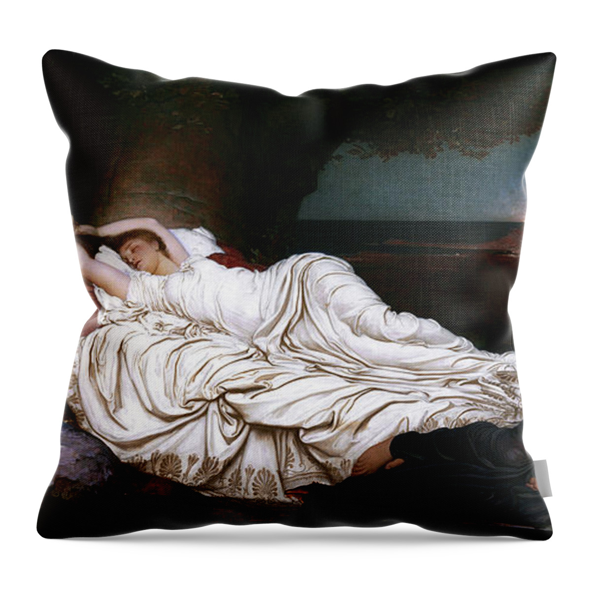 Cymon And Iphigenia Throw Pillow featuring the painting Cymon and Iphigenia by Lord Frederic Leighton by Rolando Burbon