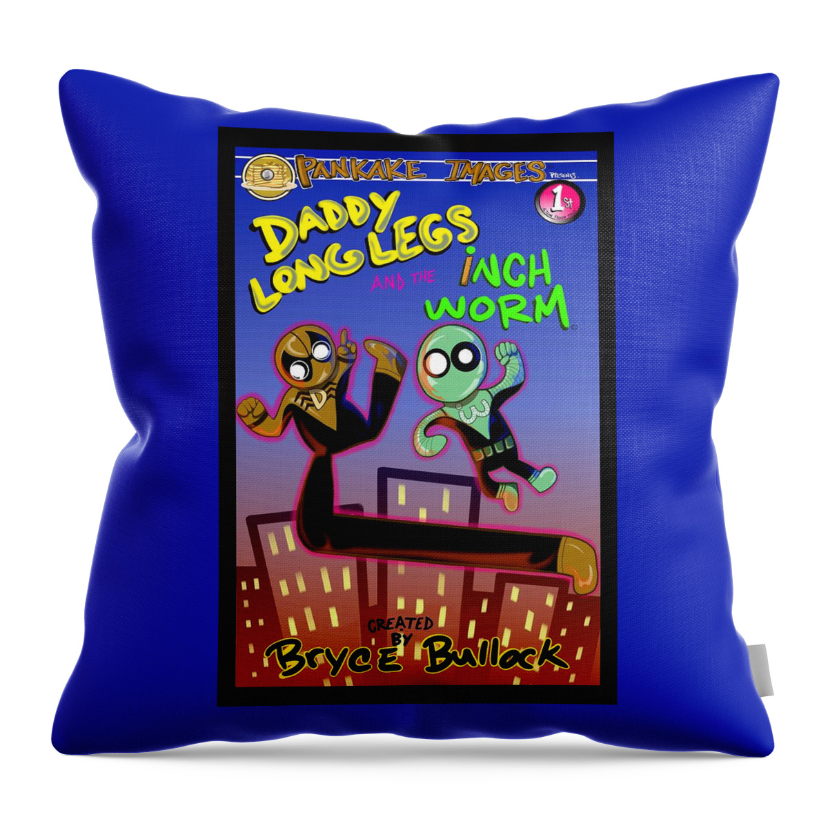 Superheroes Throw Pillow featuring the mixed media Daddy Long Legs and the Inchworm #1 by Demitrius Motion Bullock