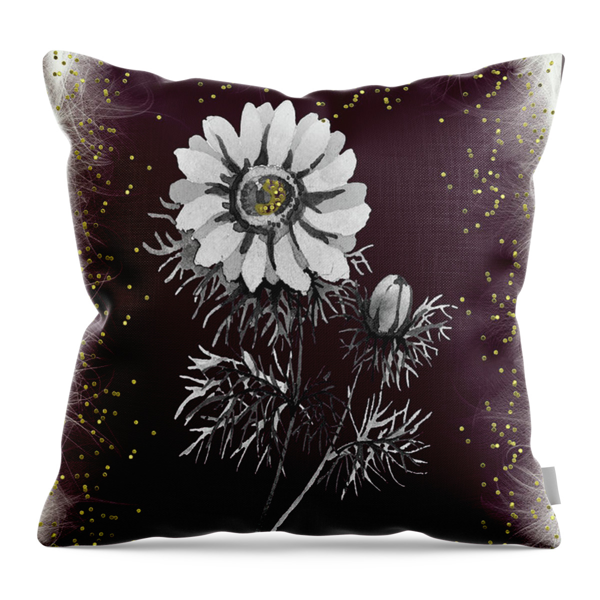 Daisy Throw Pillow featuring the mixed media Daisy Sparkle by Rosalie Scanlon