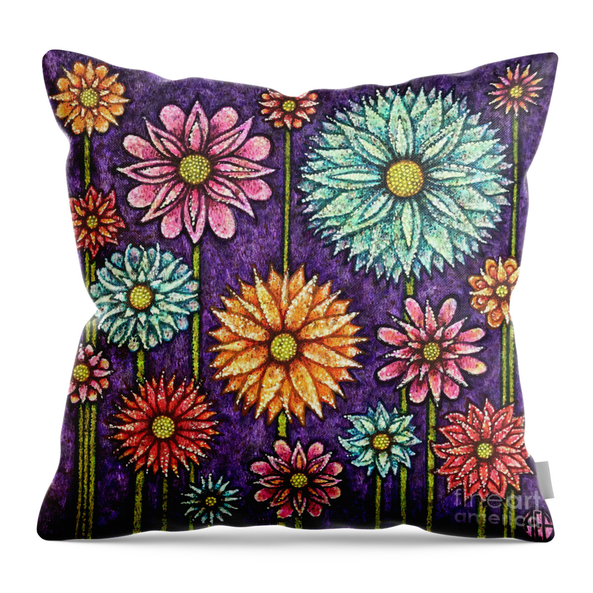 Floral Throw Pillow featuring the painting Daisy Tapestry by Amy E Fraser