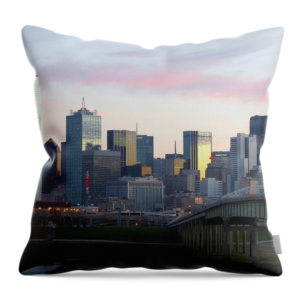 Dawn Throw Pillow featuring the photograph Dallas Downtown Skyline by Atan Chua