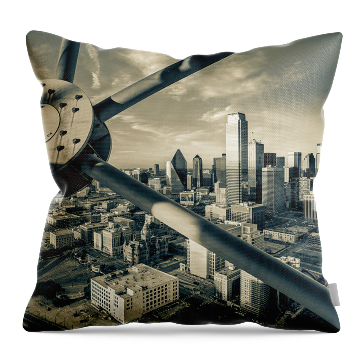 America Throw Pillow featuring the photograph Dallas Skyline in Sepia From Reunion Tower by Gregory Ballos
