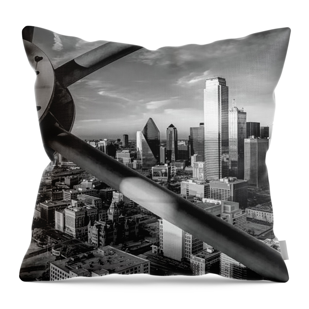 America Throw Pillow featuring the photograph Dallas Texas Skyline Panorama From Reunion Tower in Black and White by Gregory Ballos
