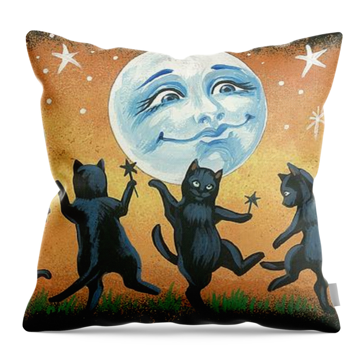 Ryta Throw Pillow featuring the painting Dance Of The Black Cats by Margaryta Yermolayeva