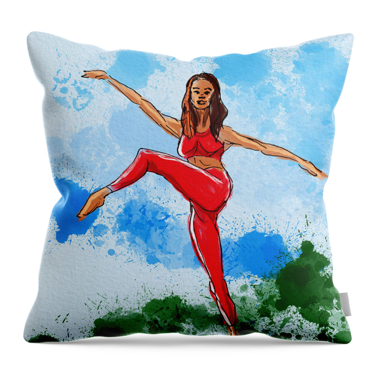 Dancer Throw Pillow featuring the digital art Dancer In Red by Michael Kallstrom