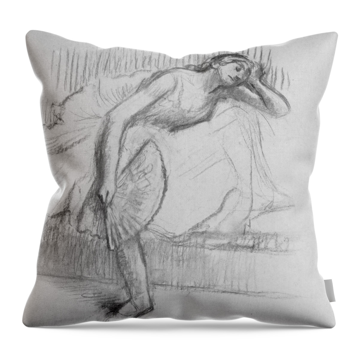 19th Century Art Throw Pillow featuring the drawing Dancer Resting with a Fan by Edgar Degas