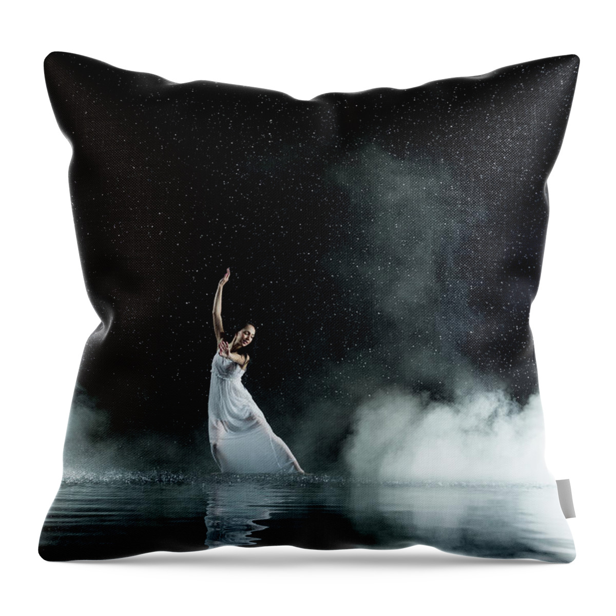 Human Arm Throw Pillow featuring the photograph Dancing Female In Water, Rainy And by Jonathan Knowles