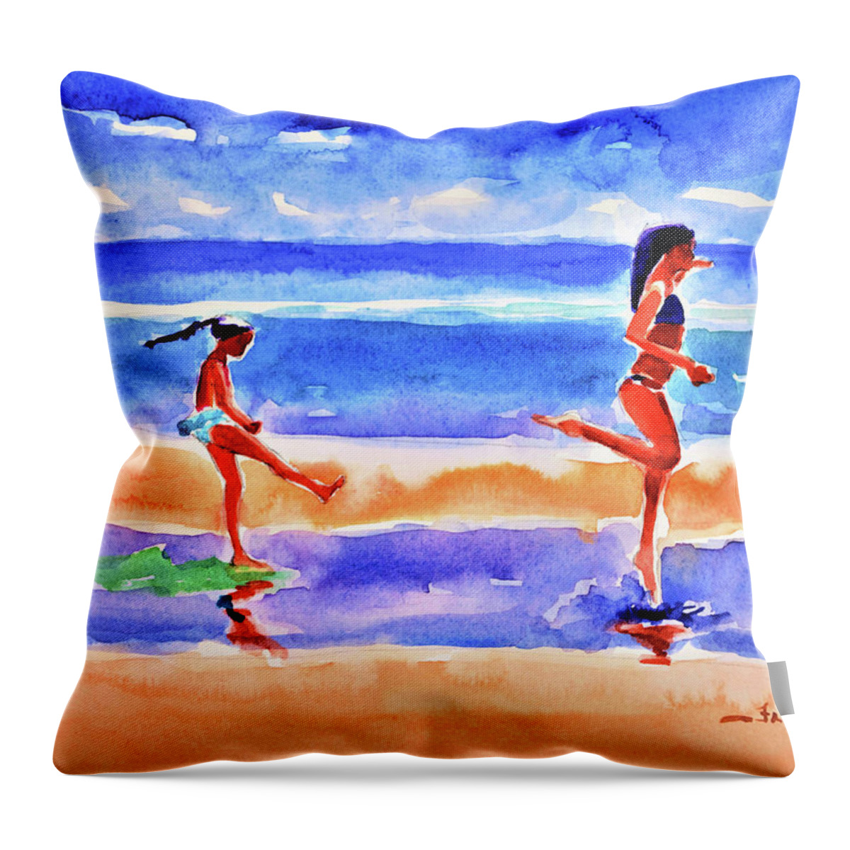 Original Throw Pillow featuring the painting Dancing in the tide pool 2018 by Julianne Felton