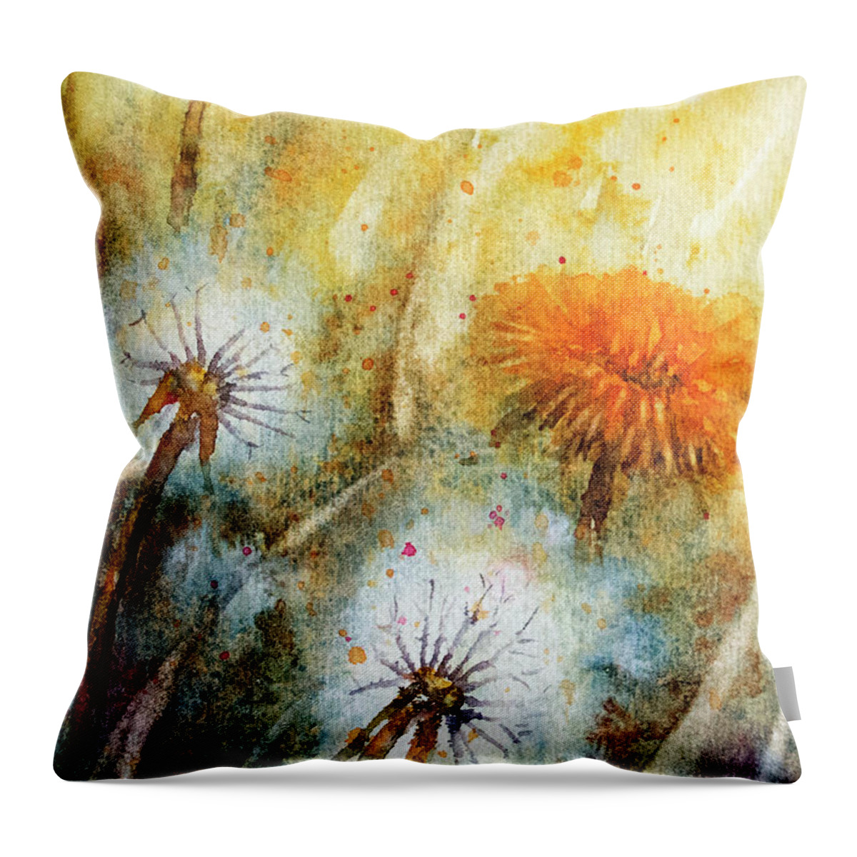 Dandelions Throw Pillow featuring the painting Dandelions by Rebecca Davis