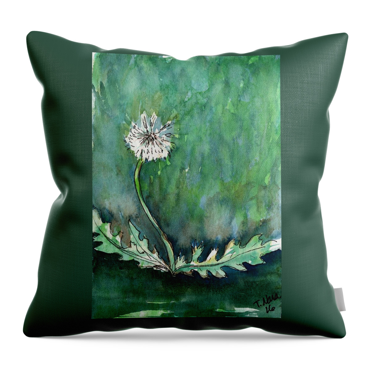 Dandilion Throw Pillow featuring the painting Dandilion after a Long Dry Spell by Tammy Nara