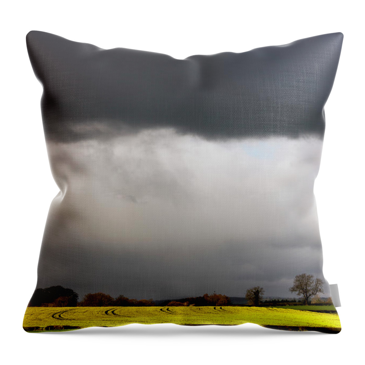 England Throw Pillow featuring the photograph Dark Storm Clouds Over Farmland by John Short / Design Pics
