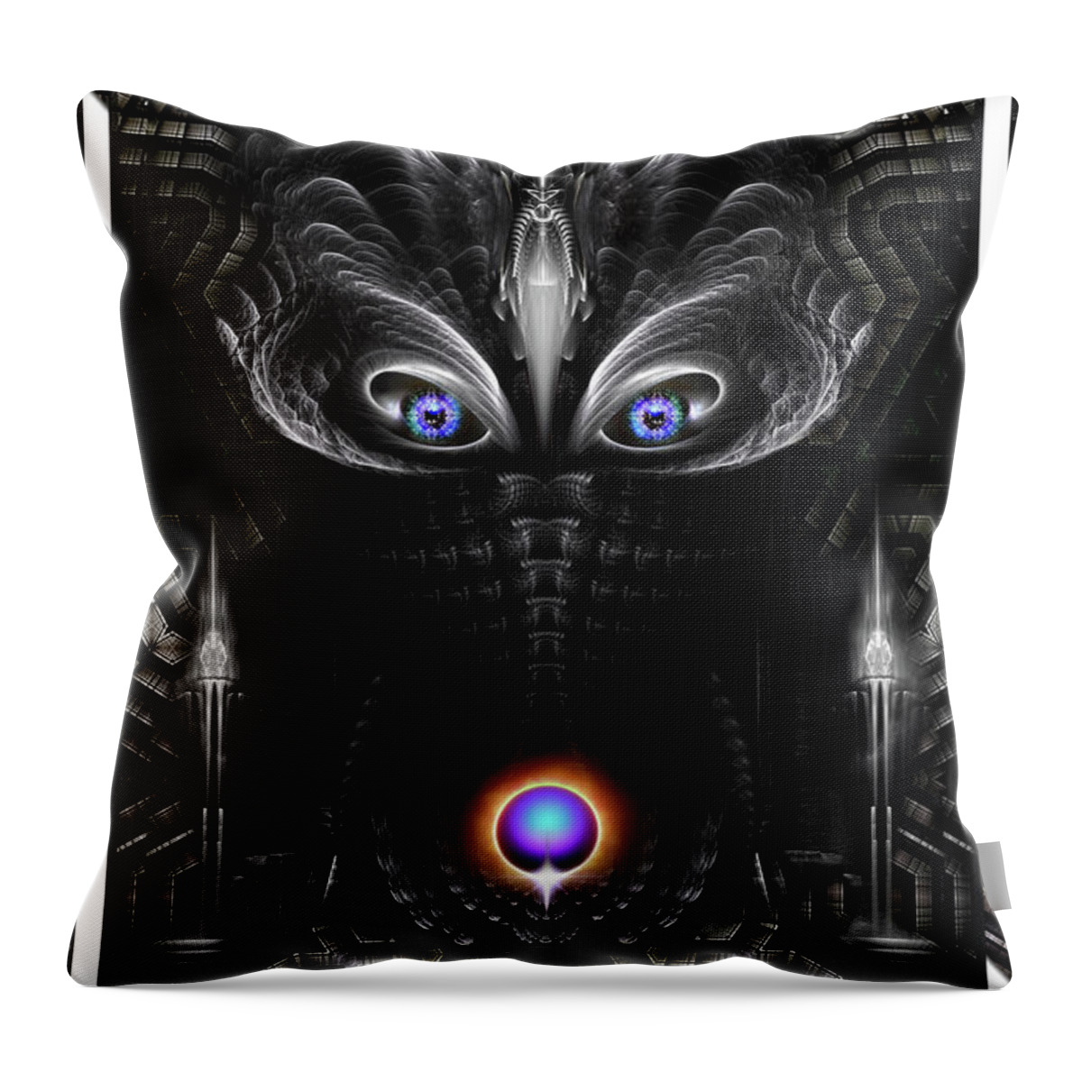 Warrior Throw Pillow featuring the digital art Dark Warrior Sculpture Fractal Art by Rolando Burbon