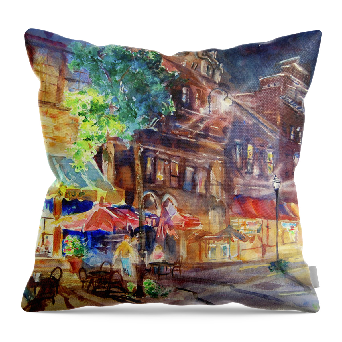 Night Throw Pillow featuring the painting Dauphin Street at Night by Jerry Fair
