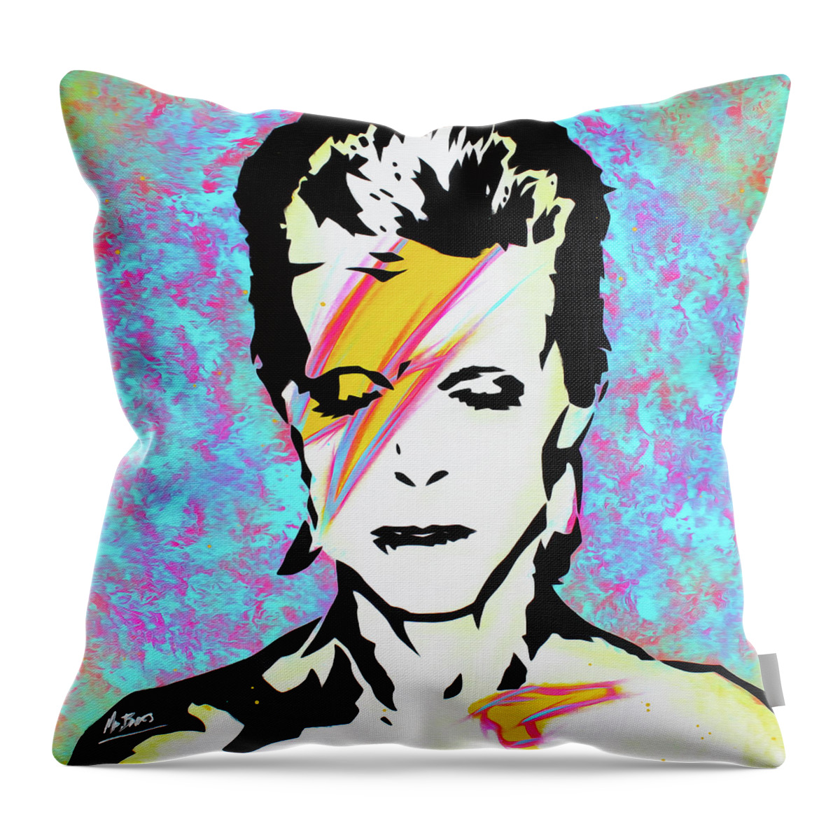 Mr Babes Throw Pillow featuring the painting David Bowie - Aladdin Sane by Mr Babes