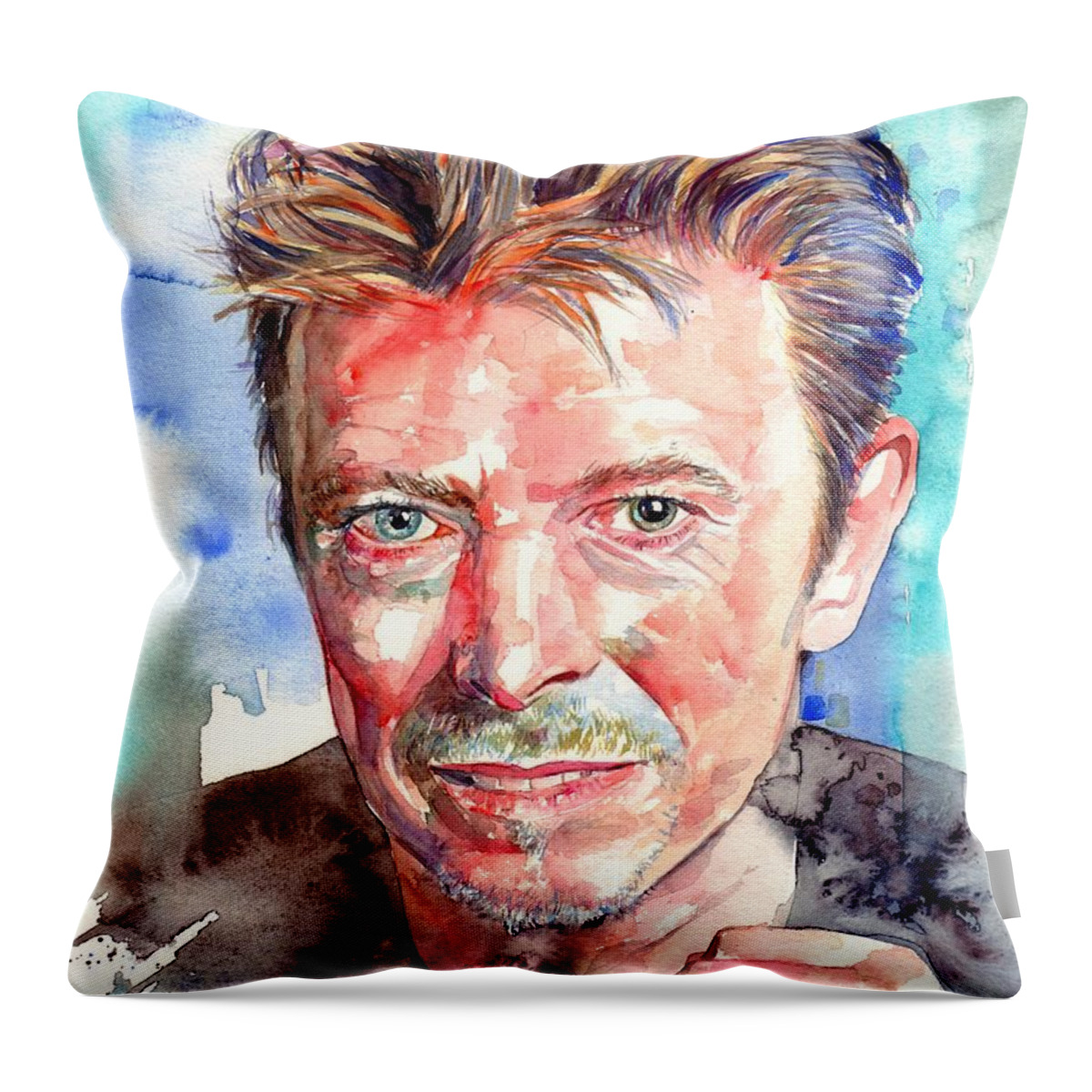 David Bowie Throw Pillow featuring the painting David Bowie Portrait by Suzann Sines
