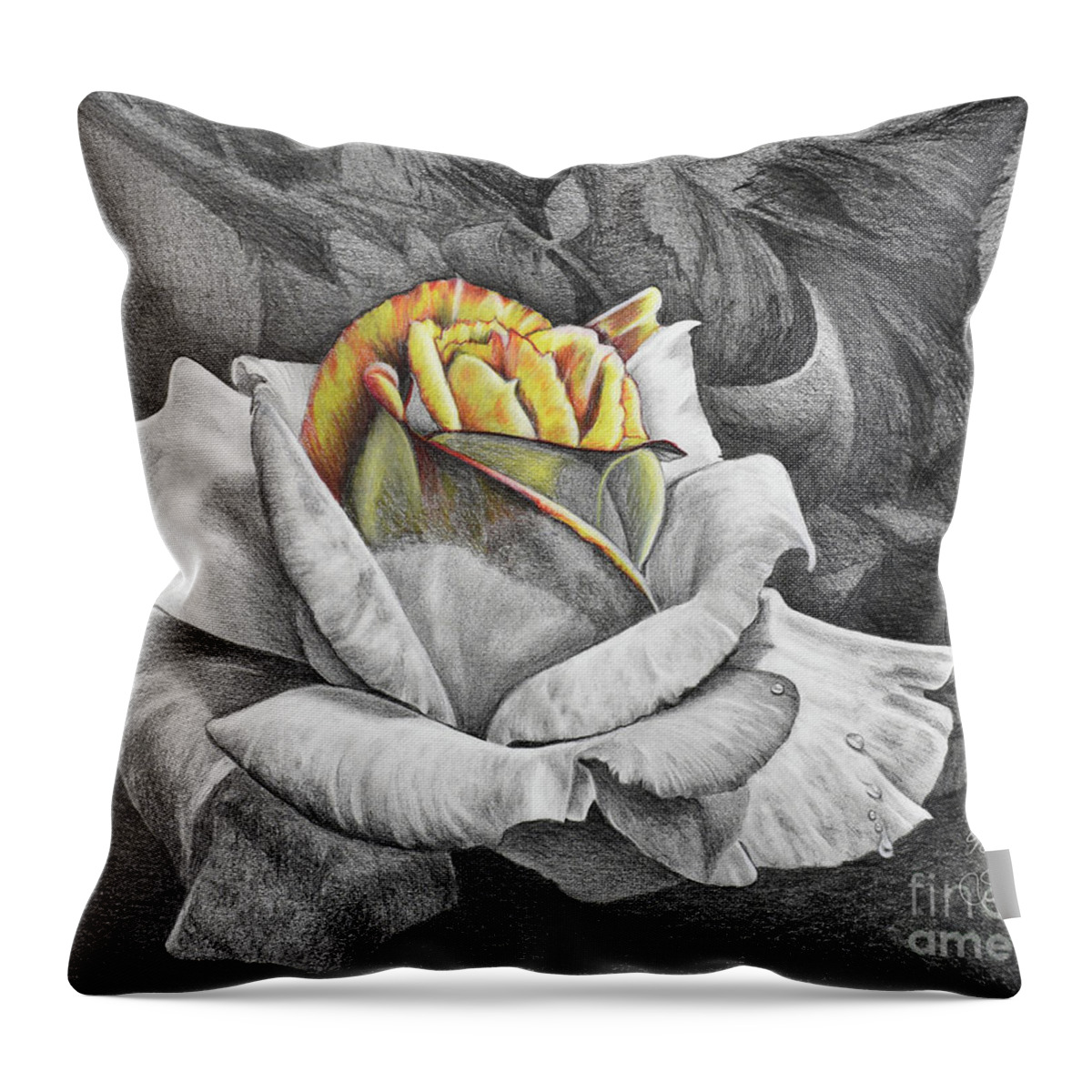 Rose Throw Pillow featuring the drawing Dawn by Nancy Cupp