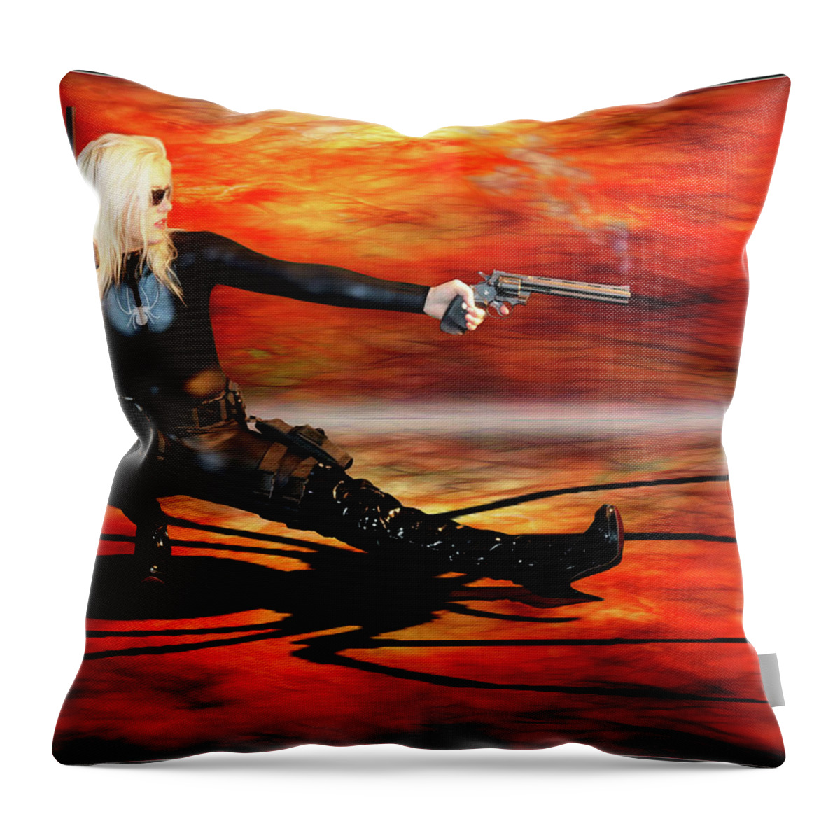 Black Throw Pillow featuring the photograph Dawn Of The Black Widow by Jon Volden
