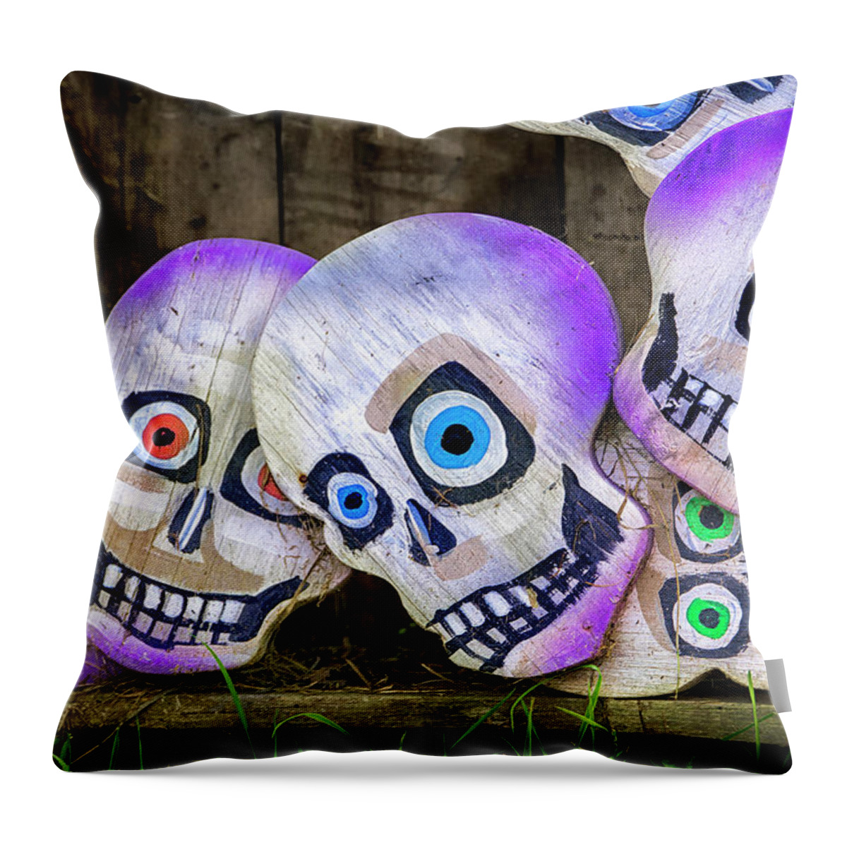 Mask Throw Pillow featuring the photograph Day of the Dead Decorations by Phil Cardamone