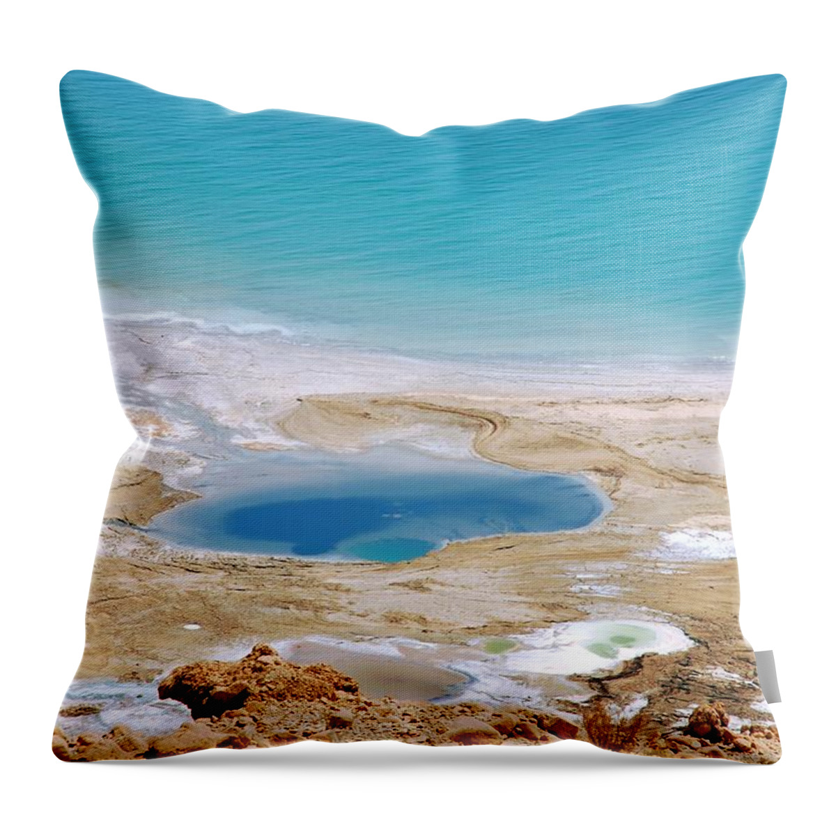 Tranquility Throw Pillow featuring the photograph Dead Sea Shoreline by Or Hiltch