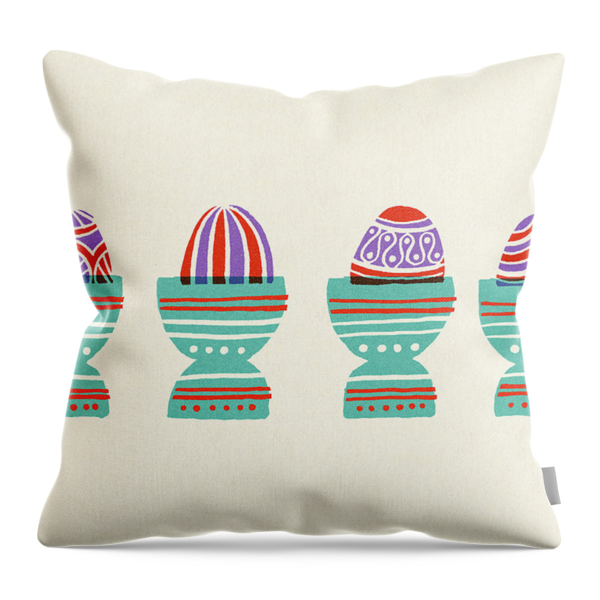 Campy Throw Pillow featuring the drawing Decorative Eggs in Cups by CSA Images