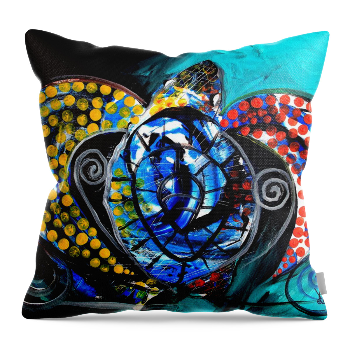 Sea Throw Pillow featuring the painting Deep Sea, Sea Turtle by J Vincent Scarpace