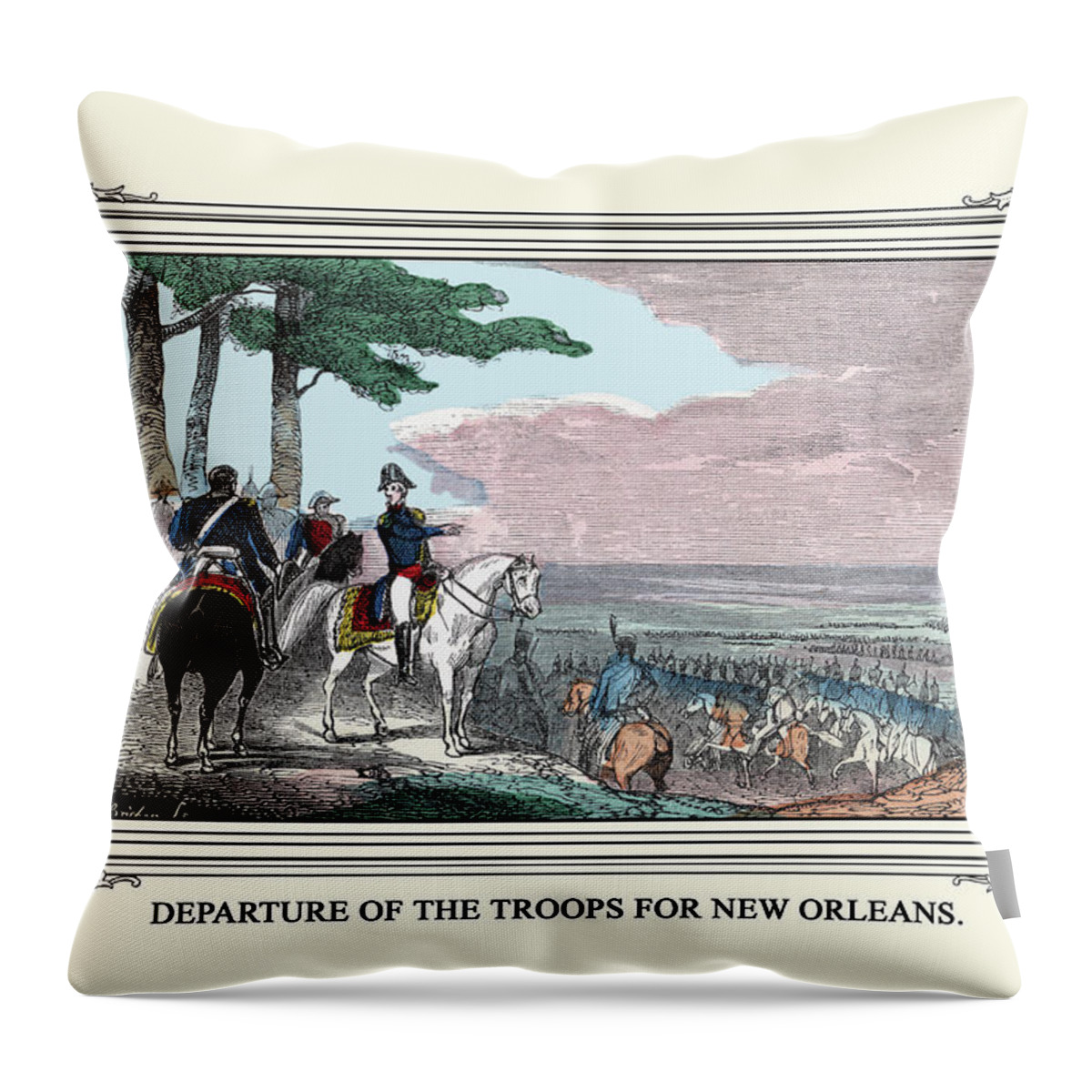 Andrew Jackson Throw Pillow featuring the painting Departure of the Troops for New Orleans by William Croome