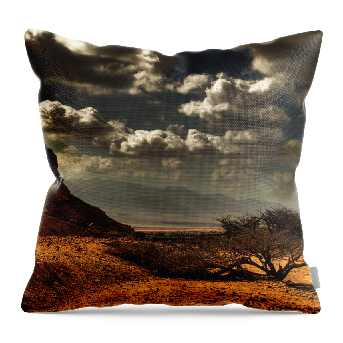Scenics Throw Pillow featuring the photograph Desert Mountains With Cloudy Sky by Avi Morag Photography