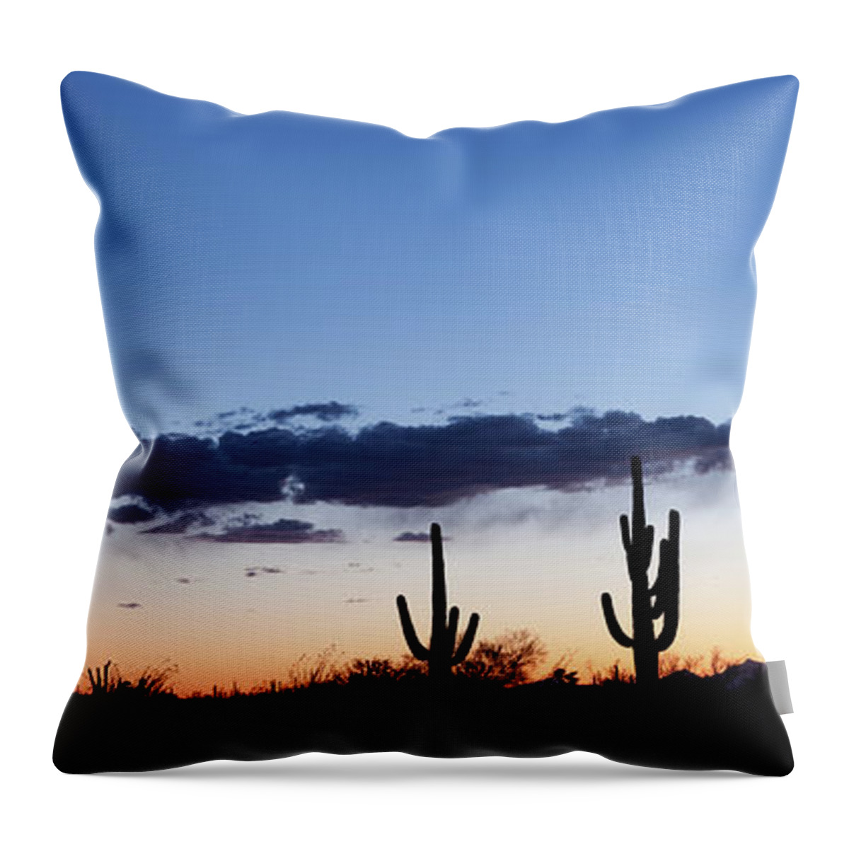 Saguaro Cactus Throw Pillow featuring the photograph Desert Sunset Panorama by Kencanning