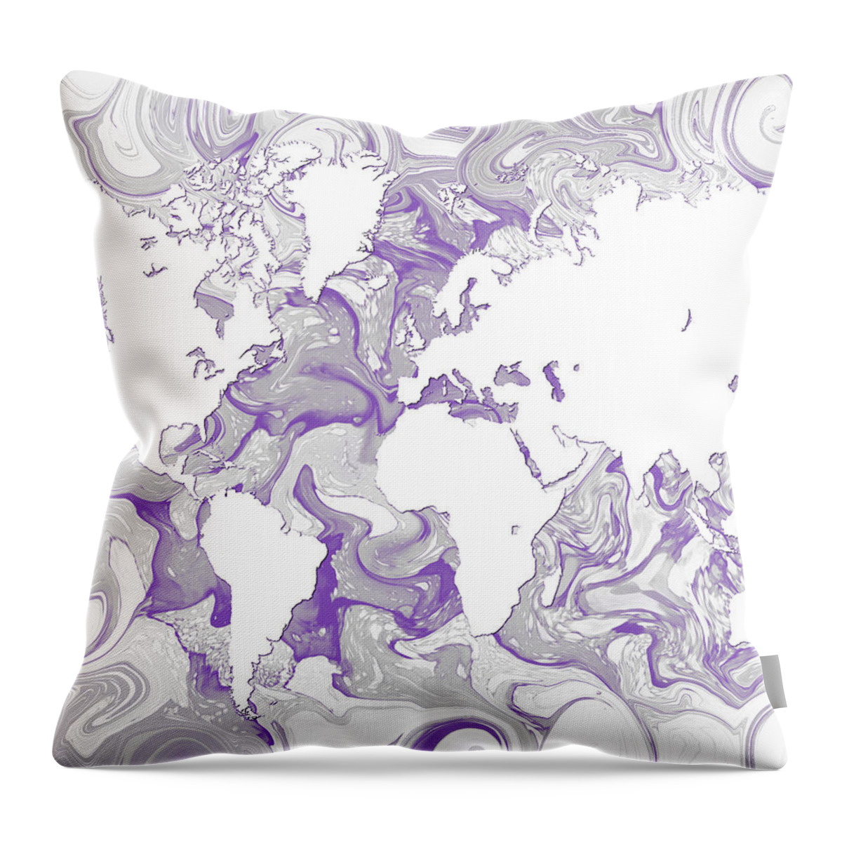 World Throw Pillow featuring the mixed media Design 142 World Map by Lucie Dumas