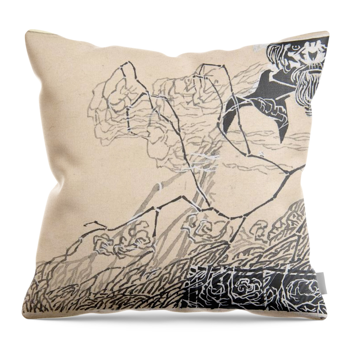 Design Throw Pillow featuring the painting Design for a Book Illustration with a Man and Tree Branches Hugo Steiner-Prag Czech, 1880-1945 by Hugo Steiner-Prag