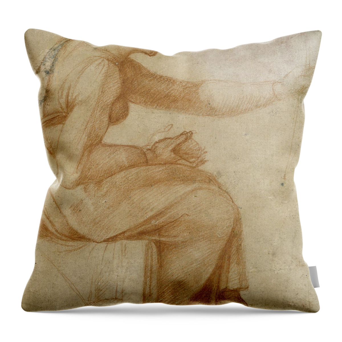 Ceiling Throw Pillow featuring the painting Detail From The Sistine Ceiling Red Chalk By Michelangelo by Michelangelo Buonarroti