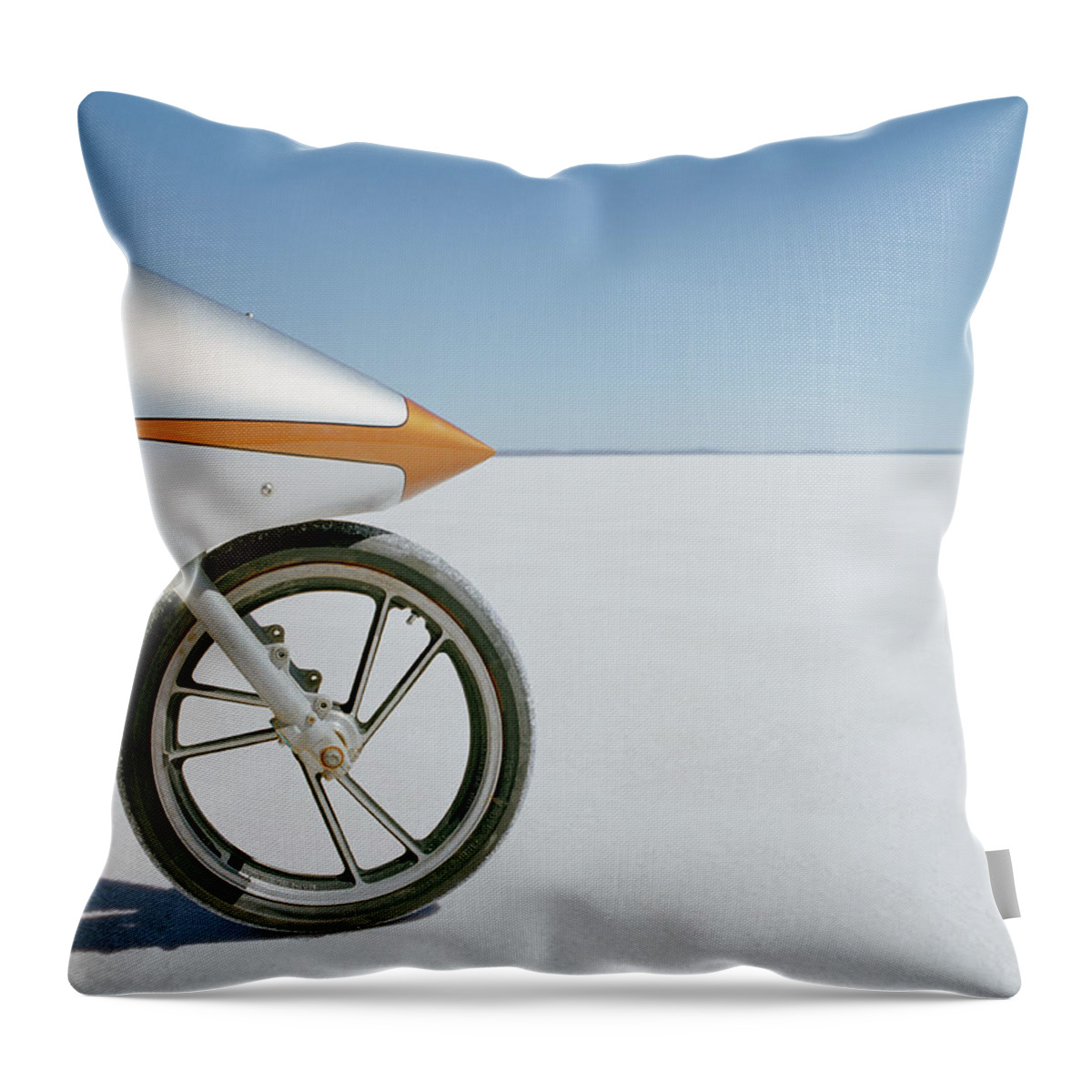 Aerodynamic Throw Pillow featuring the photograph Detail Of A Racing Motorcycle On A Salt by Tobias Titz
