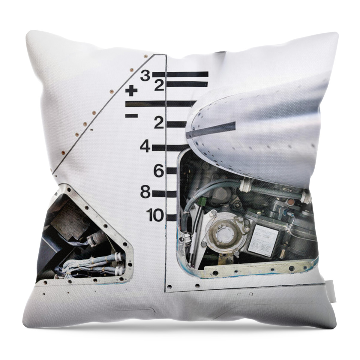 Airplane Throw Pillow featuring the photograph Detail View Of Tail Mechanism Of Jet by Monty Rakusen